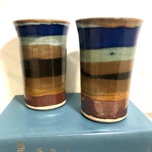 Unique Hand-thrown Pottery Cups -Stamped with artist M Matzen mark studio art